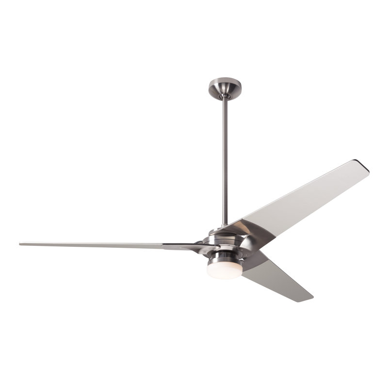 Torsion LED Downrod Ceiling Fan, Bright Nickel, Fan & Light - 2 Wire, Nickel
