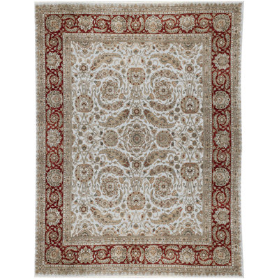 Tapis brun et ivoire de haute qualité noué à la main