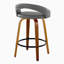 Tabouret de comptoir à hauteur fixe avec pivot en bois de noyer et similicuir gris avec repose-pieds rond en métal noir - ensemble de 2
