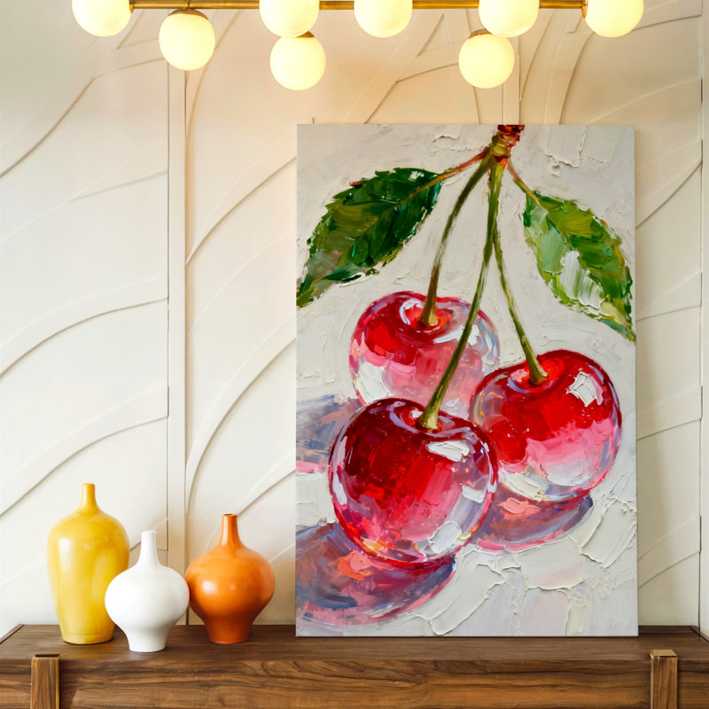 Red Cherries, peinture à l'huile sur toile, nature morte, fruits, décoration de cuisine, art mural, décoration de maison, cuisine, salle à manger et coin repas, décoration murale