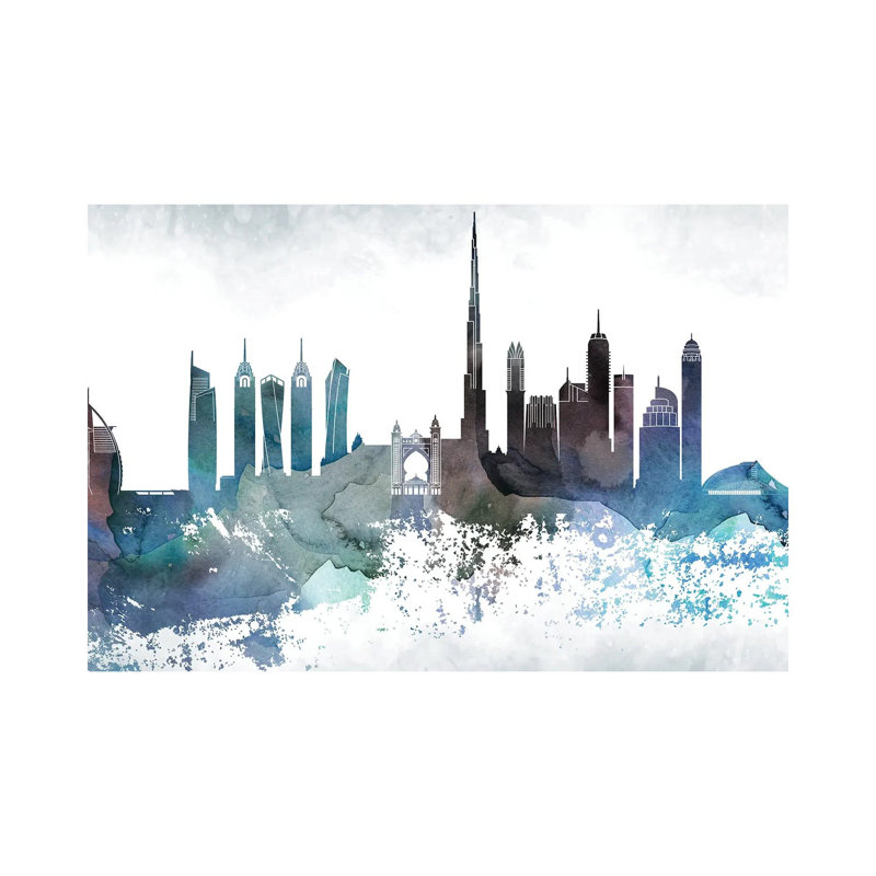 Dubai Bluish Skyline by WallDecorAddict - Wrapped Canvas Print, 20.32 cm H x 30.48 cm W