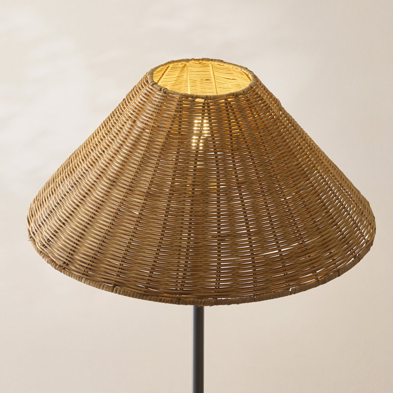 Matte Traditional Floor Lamp, Matt Black, Brown Rattan
