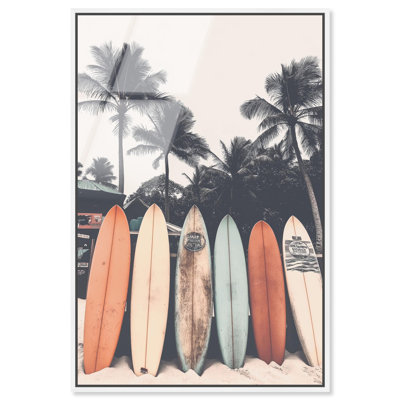 Beach Lineup I Framed High-Gloss Acrylic Glass Wall Art Coastal Wall Decor by Notoriart, White Frame, 30 x 45