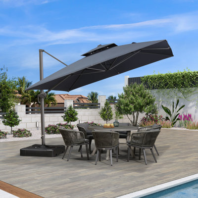 Juwairiah Eco-Friendly Advanced Fabric 11FT Square Cantilever Umbrella With Base,Dark Gray