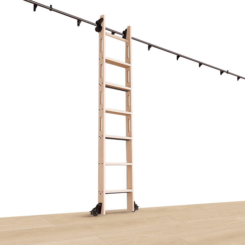 Échelle de bibliothèque pliante en bois Oak Step, 8', 13.2'
