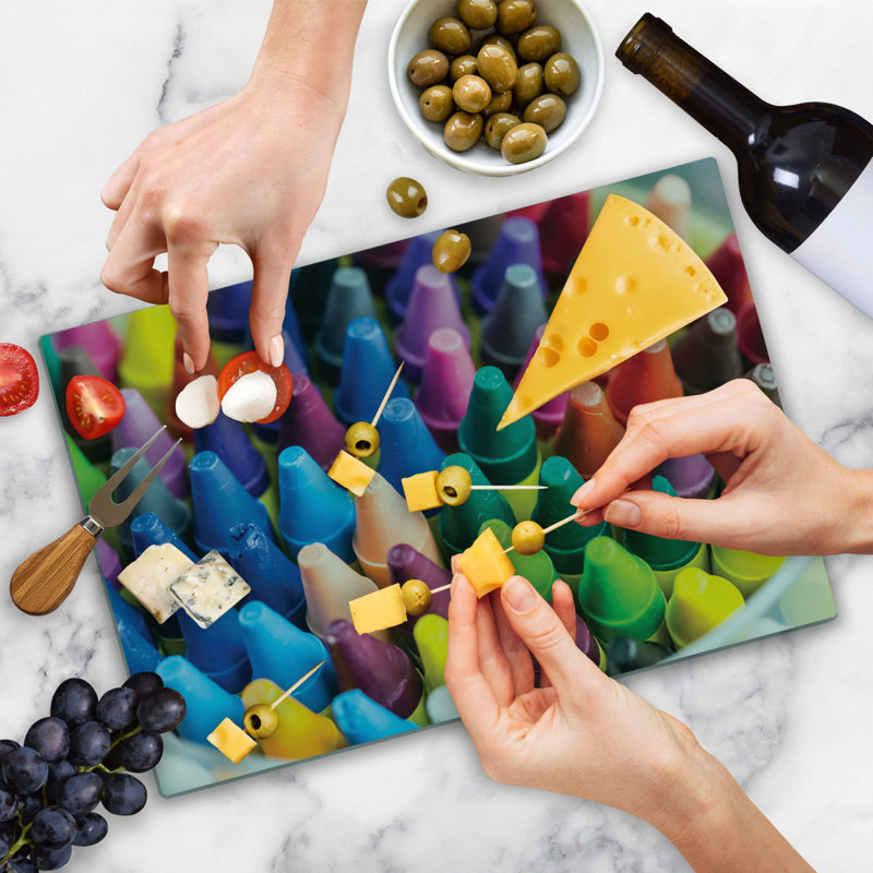 Ambesonne Crayon Cutting Board Large Size Assorted Colorful Crafts Multicolor