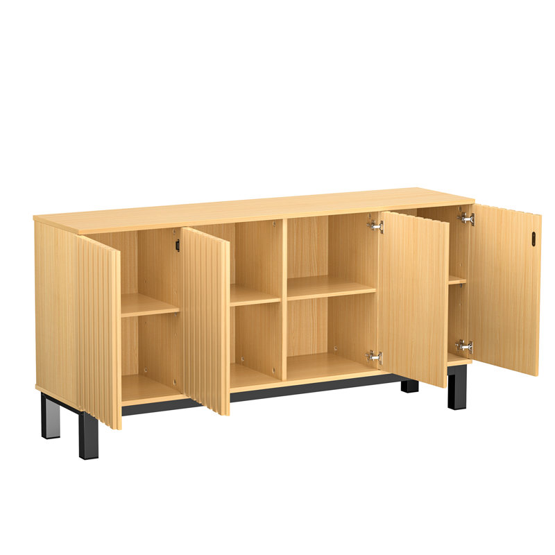Élégante cannelée avec amplement d'espace de rangement, idéale pour les bars à alcool et le buffet de café, charnières à tablettes réglables, finition noyer
