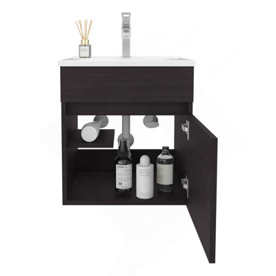 Meuble-lavabo flottant de 18 po de largeur, avec une armoire et deux tablettes, noir