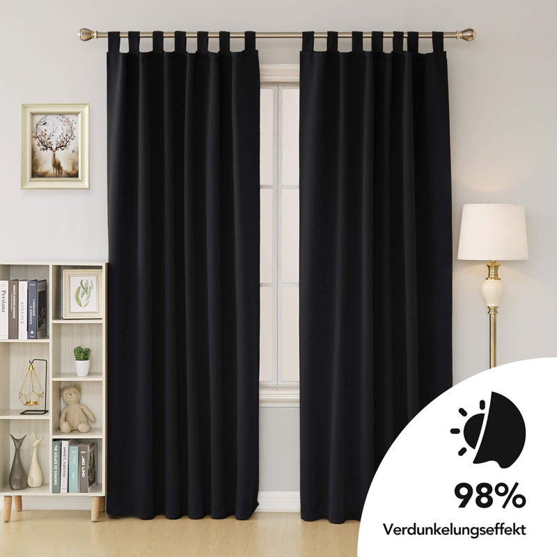 Blackout Curtain Pair, Black, 140cm wide x 245cm high