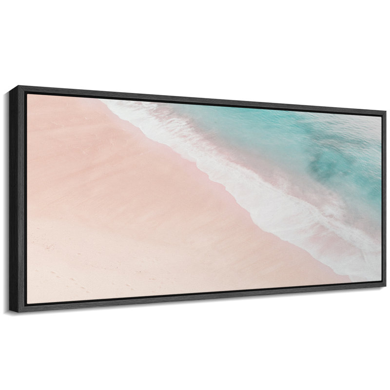 «Coastal Beach Shoreline Serenity Pastel Beach», reproduction encadrée, H 30 po x l 60 po, Noir, noir, noir, noir