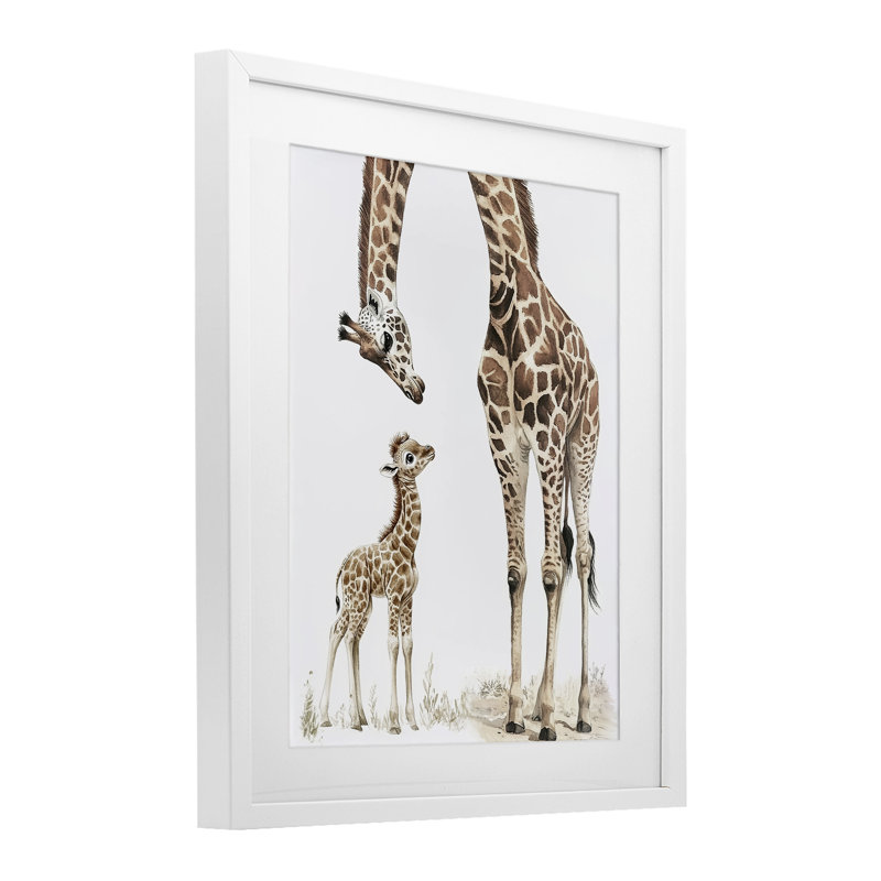 «Baby Giraffe Calf», reproduction sous verre encadrée, design par Ramona Murdock, H 21 po x l 17 po, Cadre blanc côtier