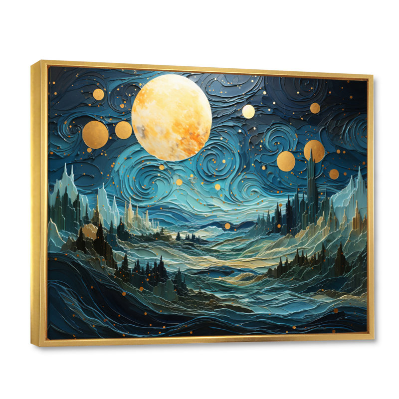 Pluton Uranus planète Utopia I - impression, Cadre flottant doré, H 34 po x l 44 po x P 1,5 po