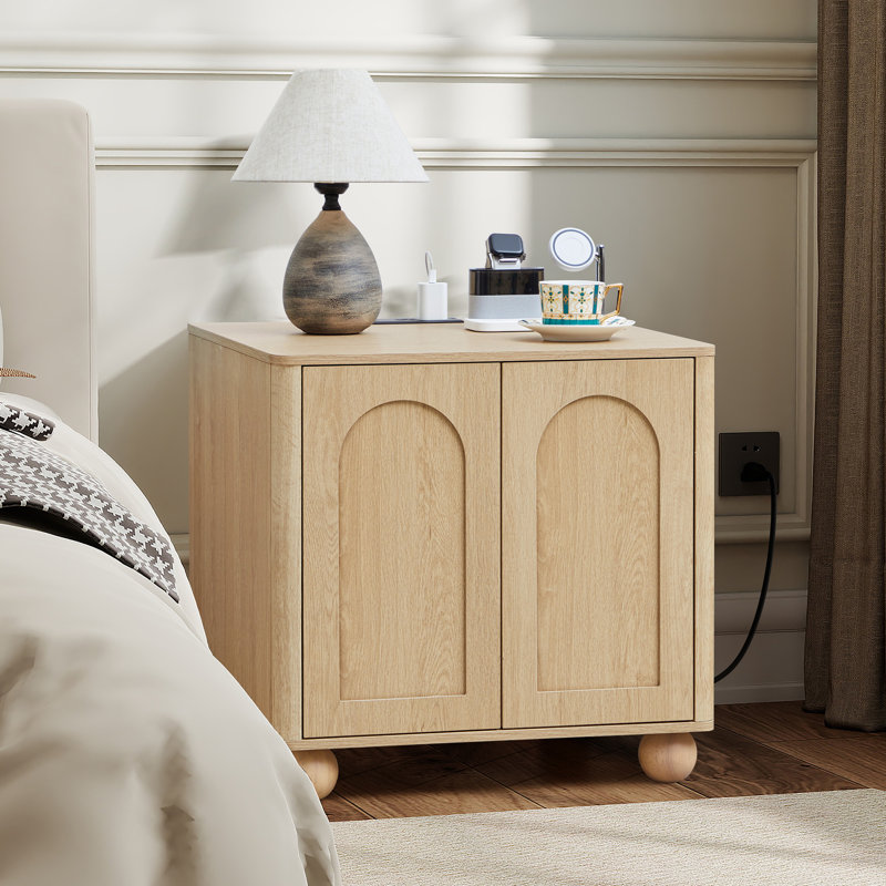 Table de bout avec rangement et station de charge, Naturel