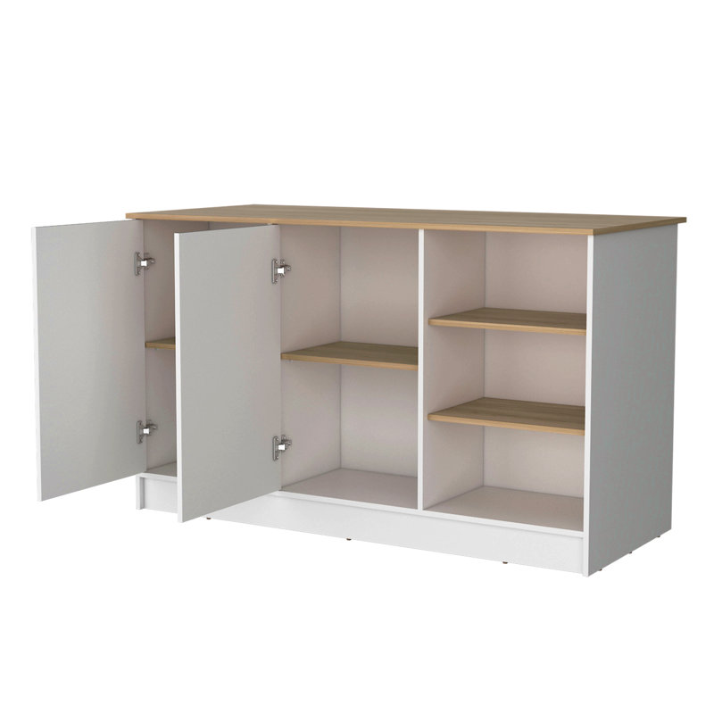 White And Ash 2-Door Kitchen Island With 3 Open Shelves