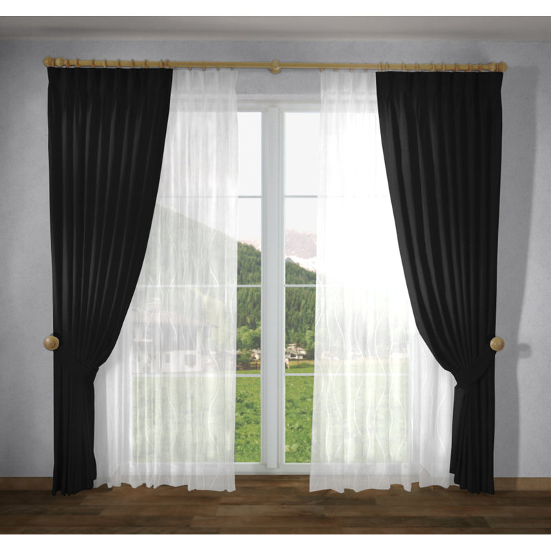Garris Blackout Curtain Single Panel, 130cm H x 145cm W, Black