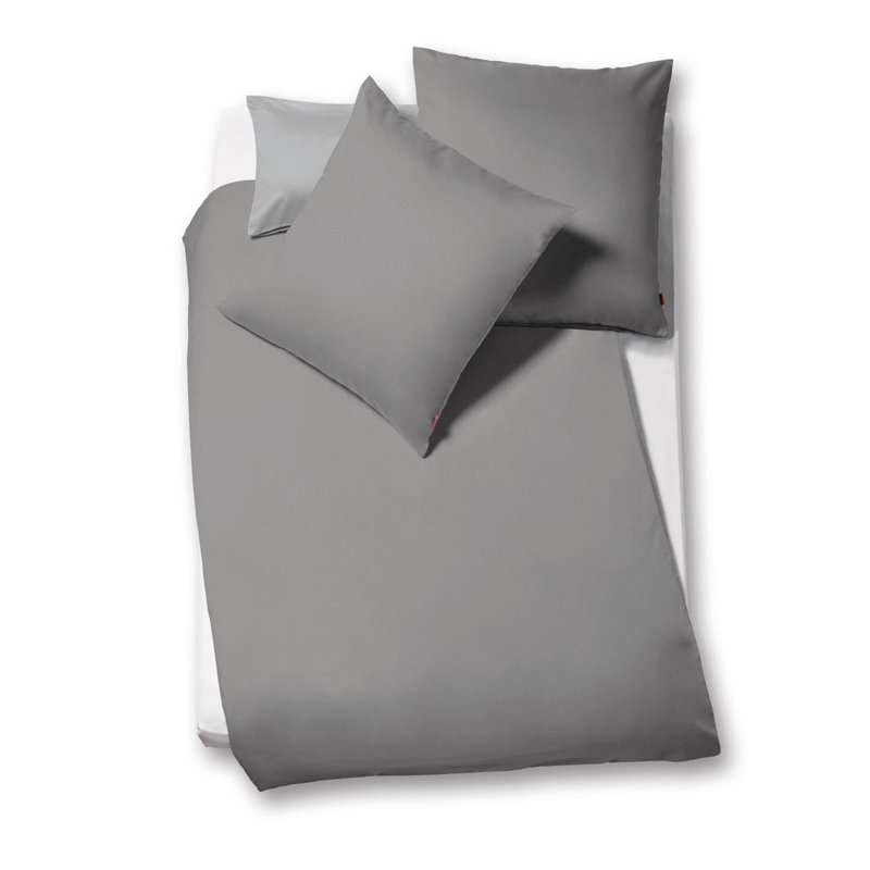 Cotton Solid Colour Duvet Cover Set with Pillowcases, 155 x 200 cm - 1 Pillowcase (80 x 80 cm), Granite