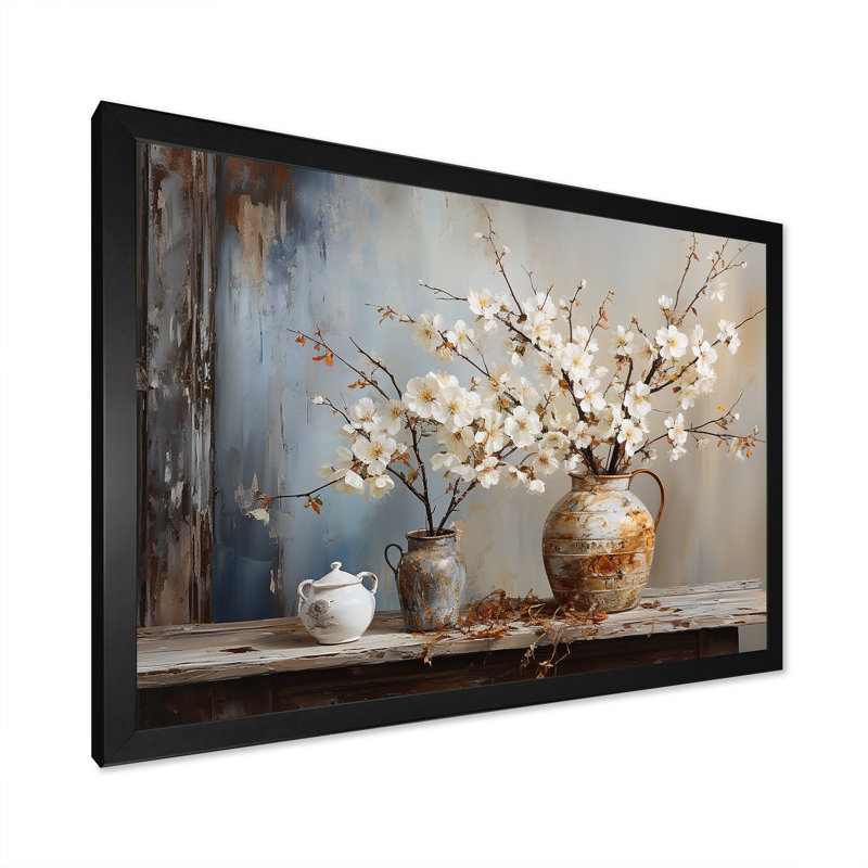 Art mural, poterie et fleurs, H 30 po x l 40 po x P 1,5 po, Toile tendue