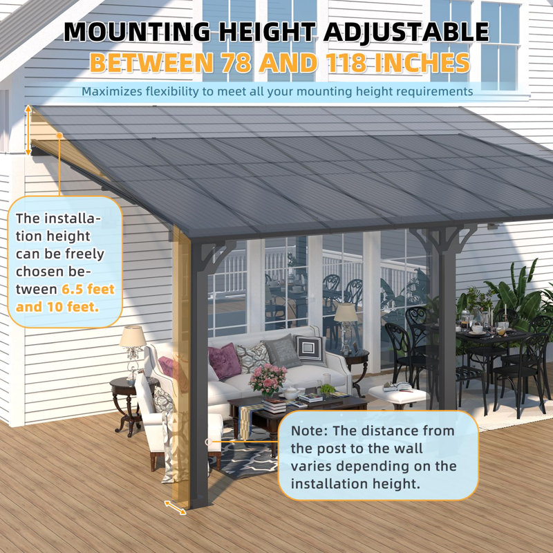 Pergola d'extérieur à hauteur réglable pour patio, H 118 po x l 192 po x P 118 po