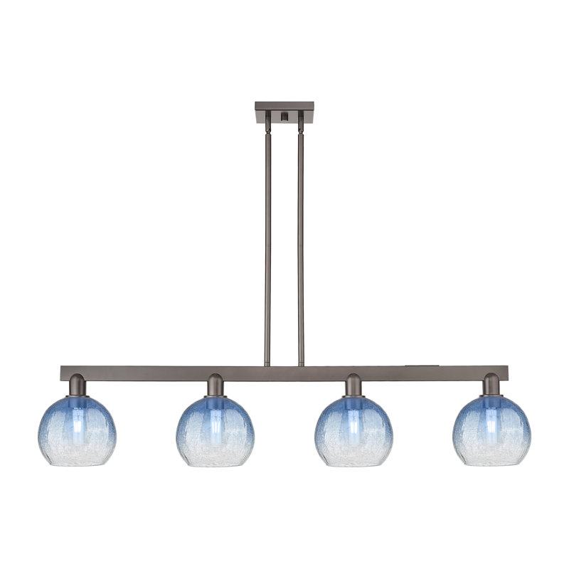 Éclairage pour îlot suspendu 4 lumières Brookhaven Globe, Bronze frotté à l'huile, Bleu saphir