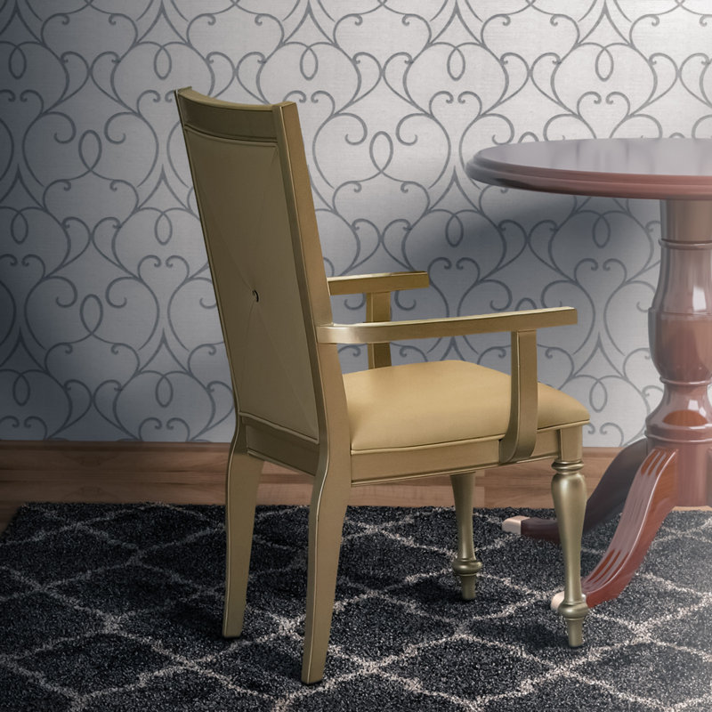 Chaises avec accoudoirs en bois H 18,5 po Vervena avec dossier capitonné en similicuir cristal, argent