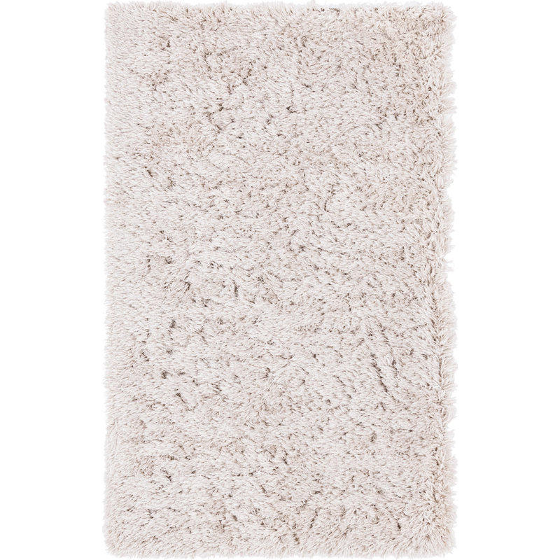 Tapis à poils longs en polyester tissé à la machine de couleur unie en lin Nouraz, Rectangle 3 pi 3 po x 5 pi 3 po