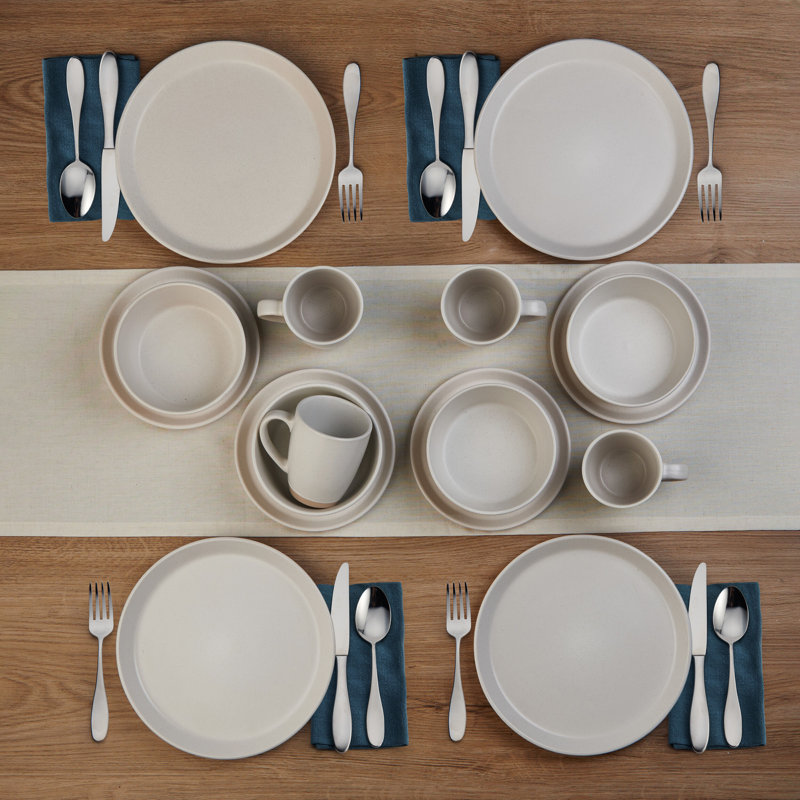 Service de table en grès 16 pièces Hudson, service pour 4, Crème