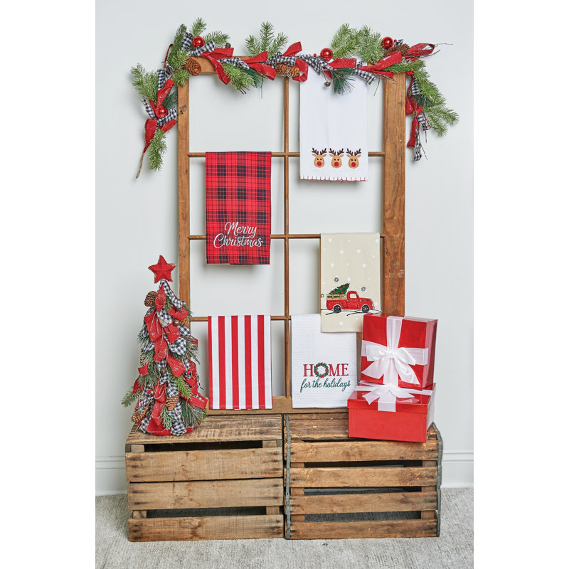 Torchon en coton brodé Three Reindeers Three Christmas
