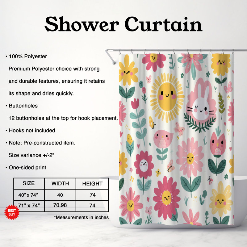 Rideau de douche 1 pièce Fresh Fresh Blossoms, H 74 po x l 71 po