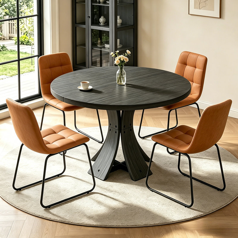Ensemble de table de salle à manger 5 pièces, ensemble de table de cuisine moderne Mid-Century 43,4 po avec 4 chaises rembourrées, pour la salle à manger de cuisine