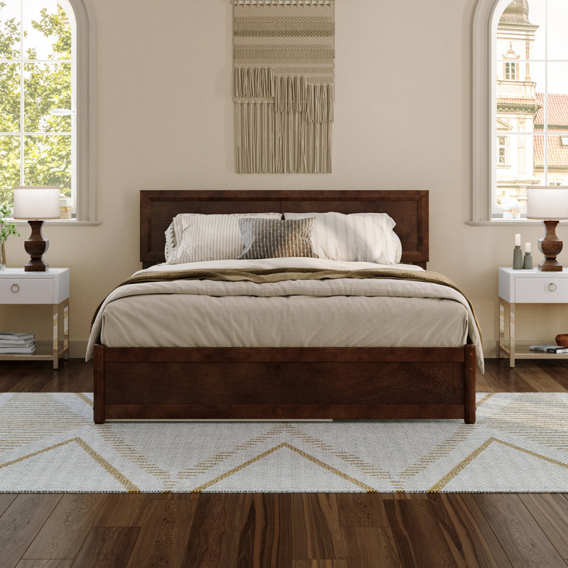 Astley Wood Platform Bed with Panel Footboard and Trundle, Queen, Walnut