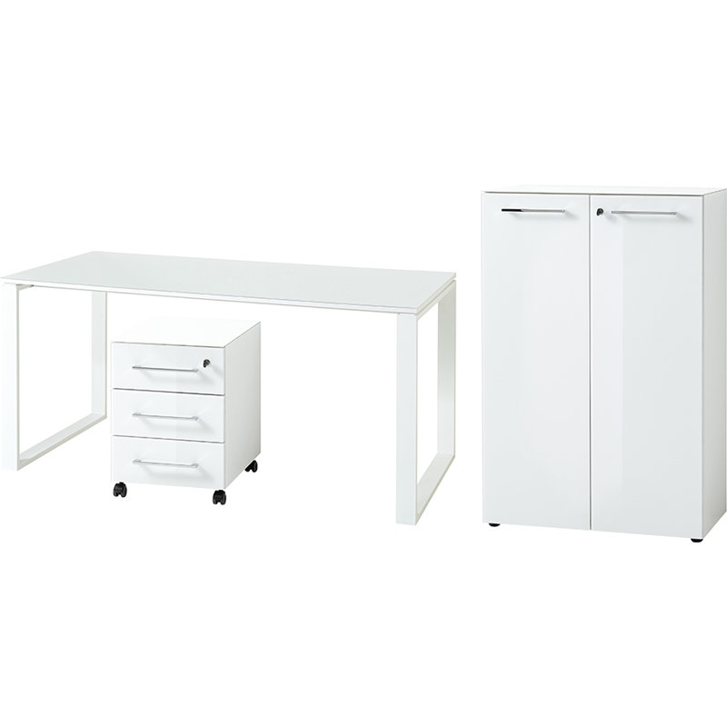 3 Piece Glass Writing Desk Office Set, White