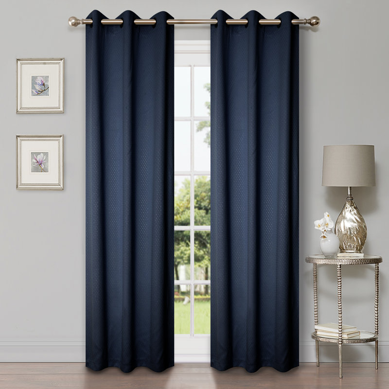 Wiechmann Geometric Shimmer Abstract Room Darkening Curtain Panel Set, Navy Blue, 42" W x 63" L