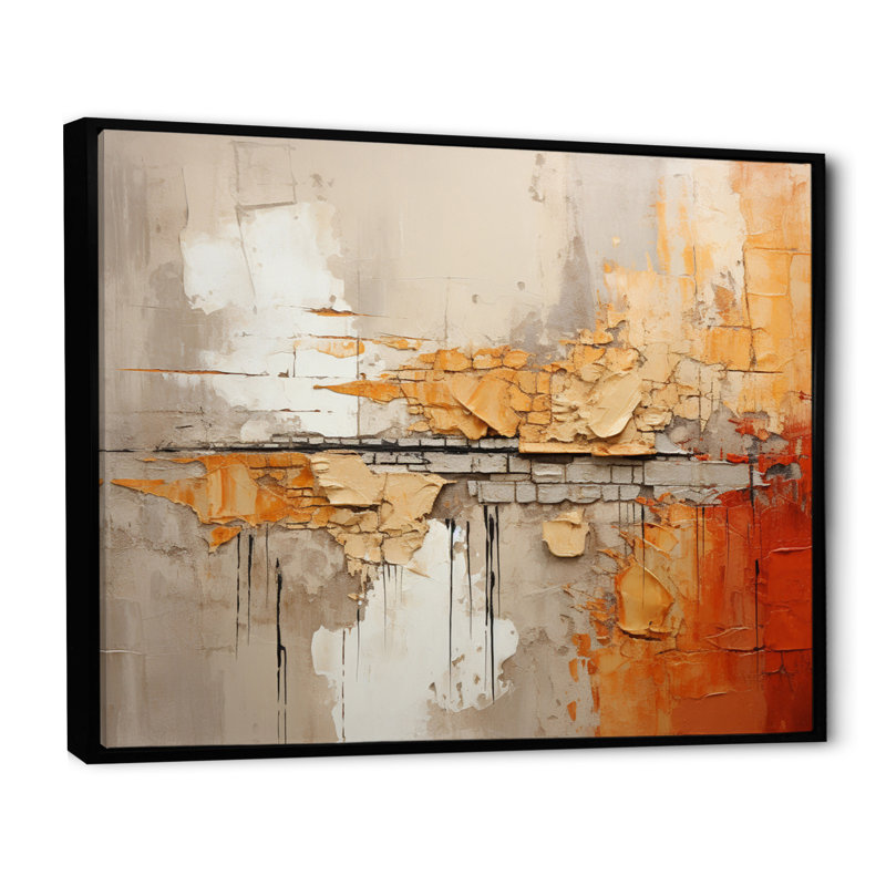Art mural abstrait sur toile, impression de style impressionniste orange - Impressions orange I, Cadre flottant noir