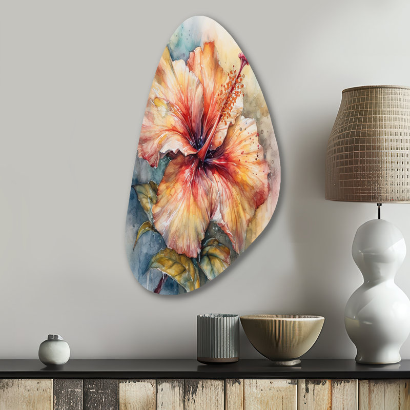 Sculpture murale orange en métal orange Hibiscus Euphoria II - Hibiscus, H 31 po x l 17 po