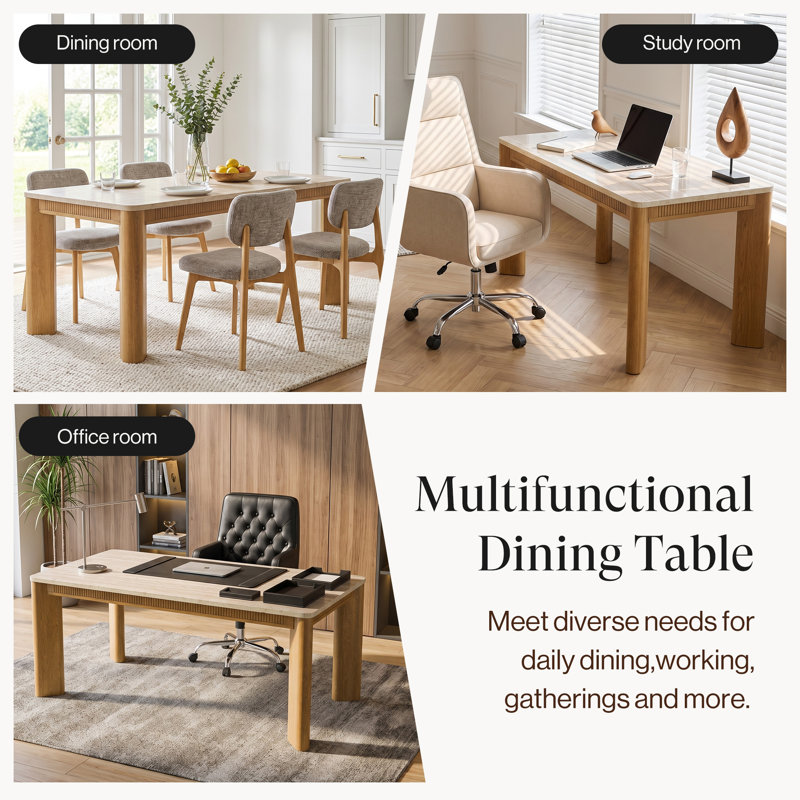 COLAMY VERSE 63"  Dining Table with Stone-Look Top & Warm Wood Grain