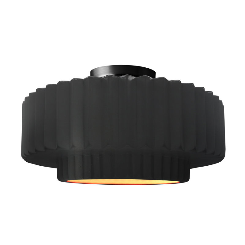 Plafonnier semi-encastré en céramique Dottie, H 8 po x l 16,5 po x P 16,5 po, Noir carbone mat / or champagne, Noir mat