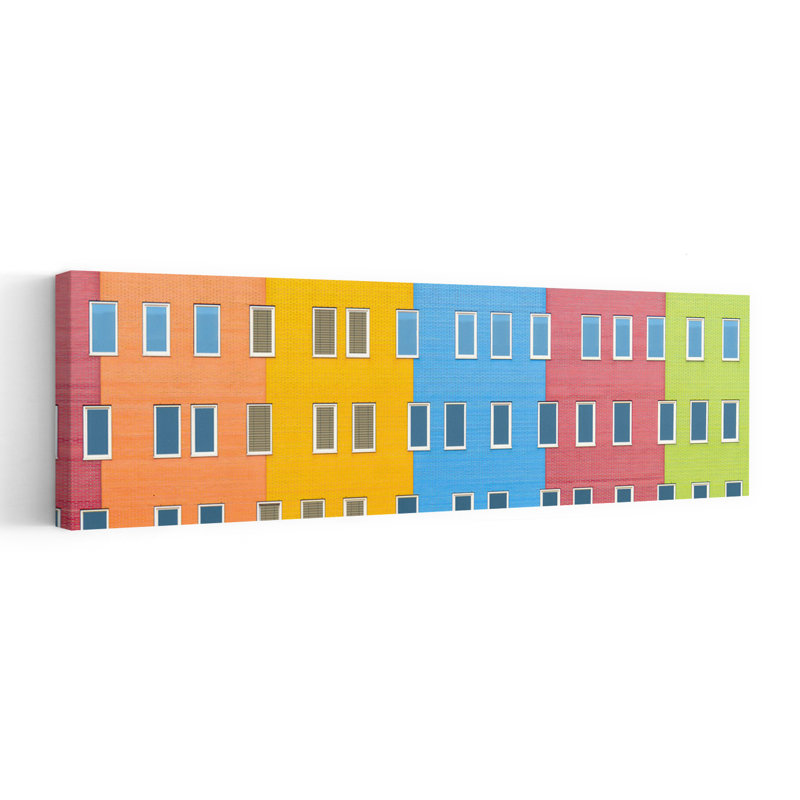 Art mural urbain urbain abstrait coloré, façade géométrique colorée, H 16 po x l 48 po