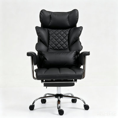 Ergonomic High Back Leather Executive Office Chair With Footrest & Lumbar Pillow-（Massage / Black）