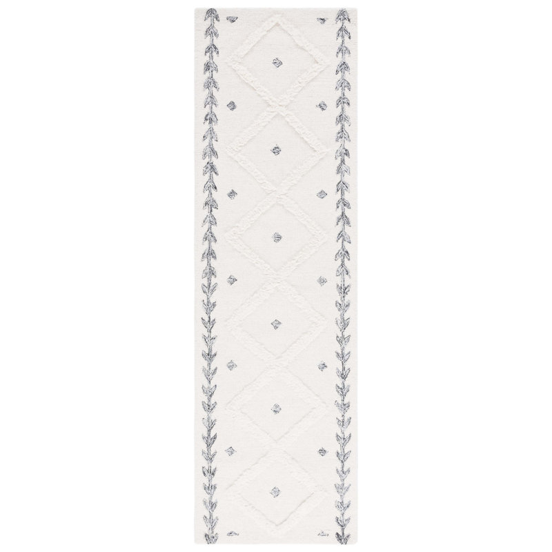 Schofields Hand Tufted Wool/Cotton Geometric Rug in Black/Ivory, Runner 2'3" x 8'