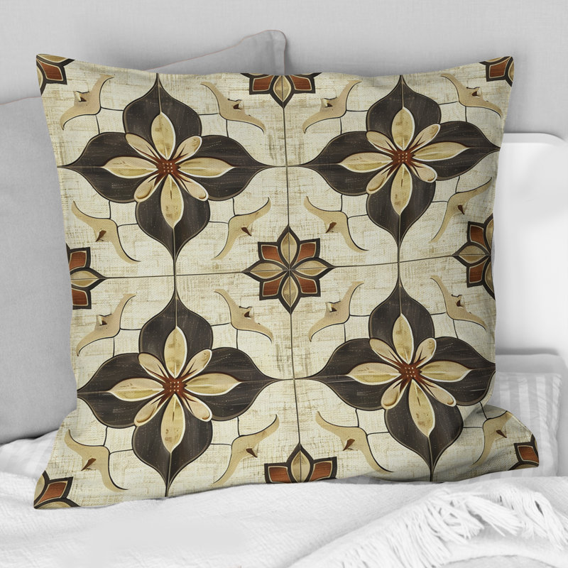 Coussin Brown Quatrefoil Prints II - Mid-Century, H 18 po x l 18 po