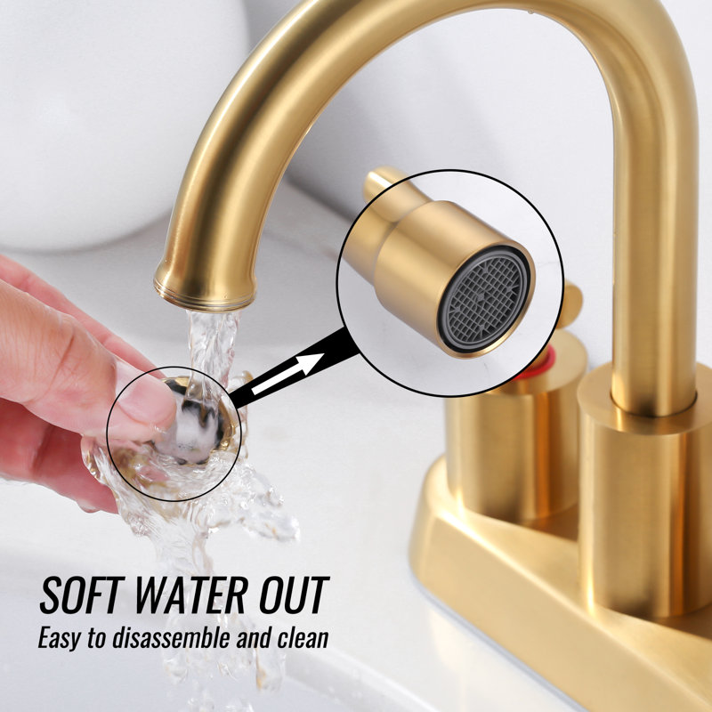 4-Inch Centerset Double Handle Bathroom Sink Faucet With Pop Up Drain And Water Supply Lines, Gold