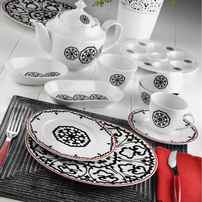 Service de table 41 pièces, service pour 6 Costanzo, Noir / blanc