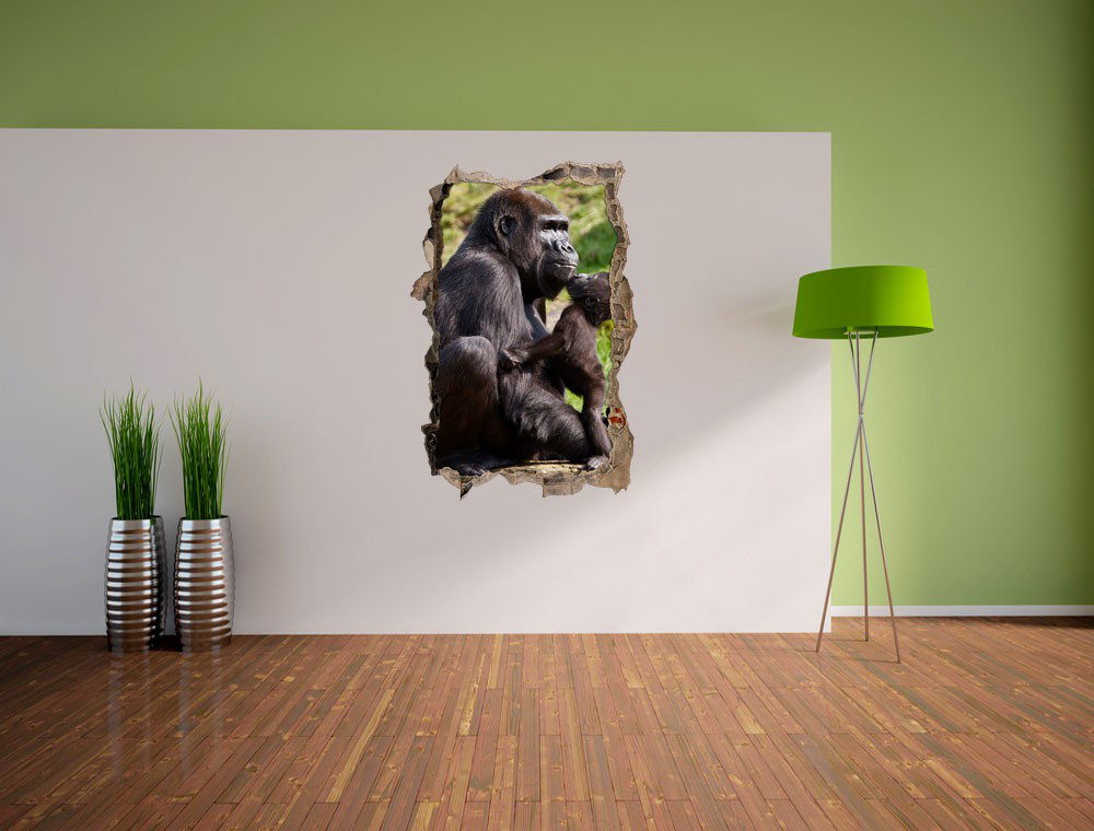 Wandtattoo Kuss zwischen Gorilla-Baby und -Mutter