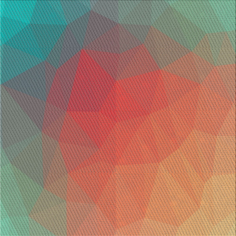 Tapis rouge/aqua à motif vert, Carré 7 pi