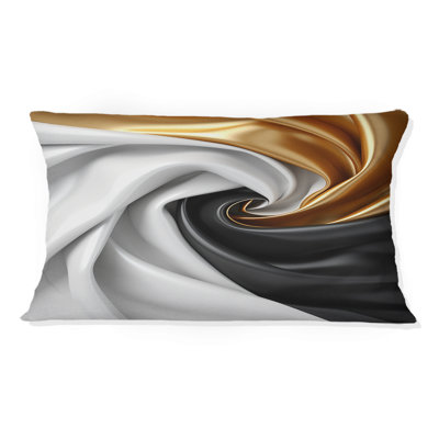 Liquid Minimal Abstract Spiral Gold Black White - Abstract Shapes Printed Throw Pillow