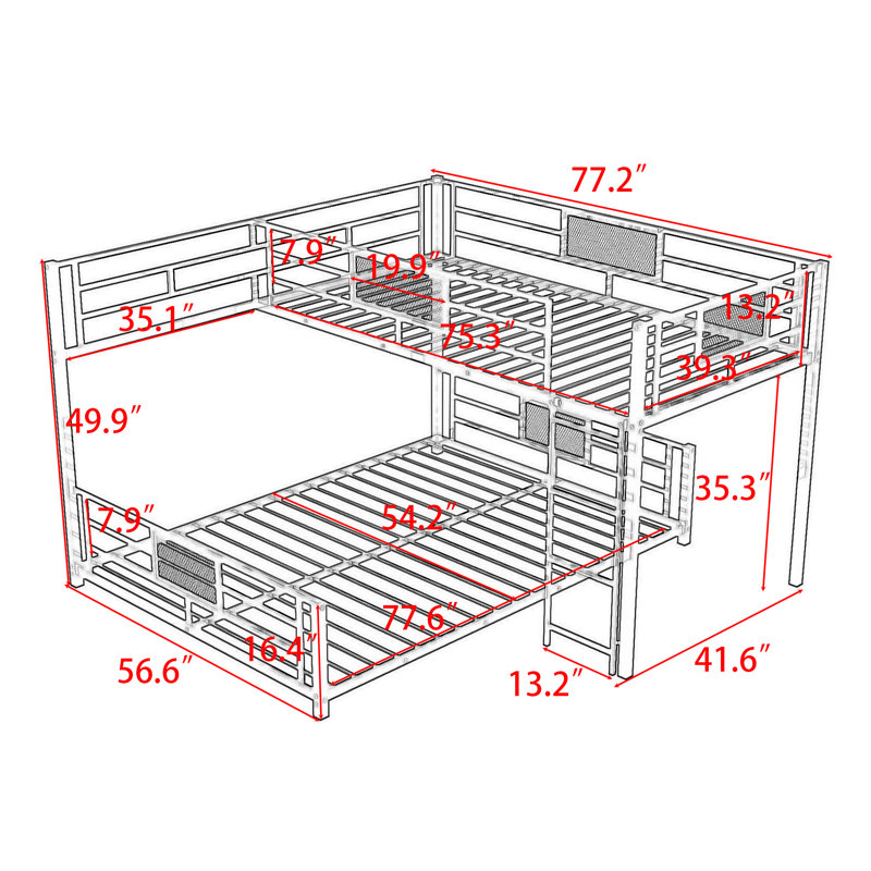 Cadre de lit simple sur lit double Annlynn, Blanc