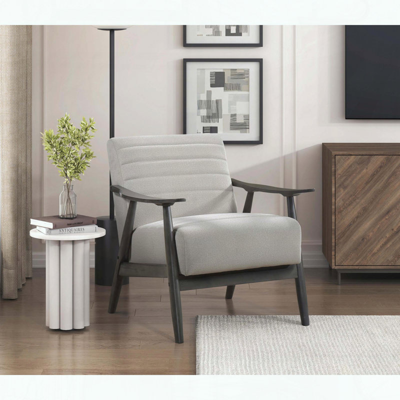 Fauteuil d'appoint décontracté transitionnel avec structure gris brique, Blanc cassé