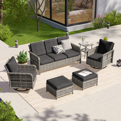 6 Piece Patio Conversation Sofa Set with Swivel Rocking Chair