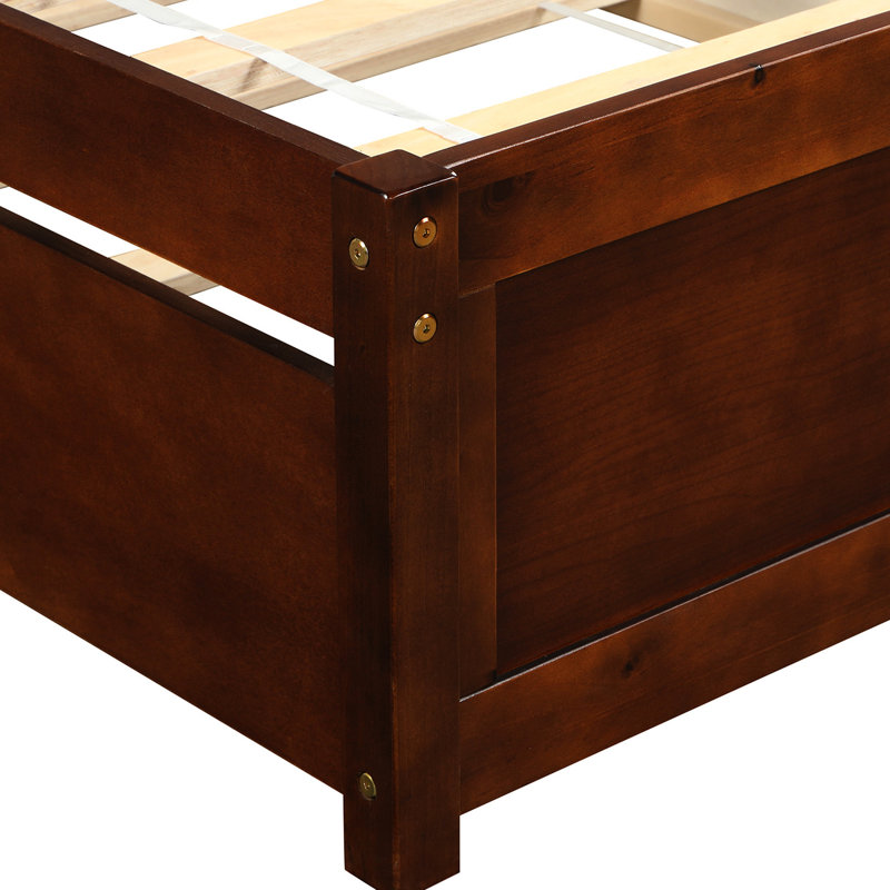 Lit simple en noyer avec lit gigogne extensible - Cadre en bois massif pour plus de confort