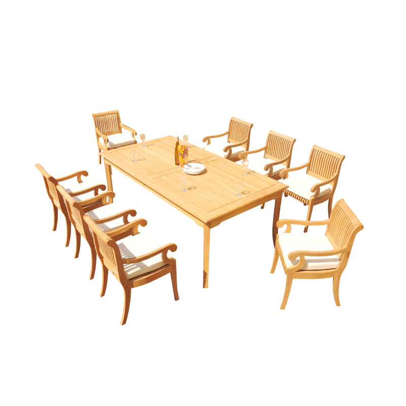 Ensemble repas 9 pièces teck Massenburg, L 83 po x l 36 po x H 30,5 po, 8